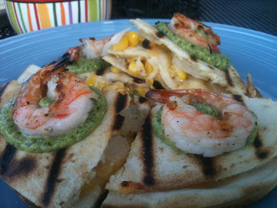 Grilled Quesadillas w/ shrimp, sweet corn & Jalapeño Pesto...by Bobby Flay