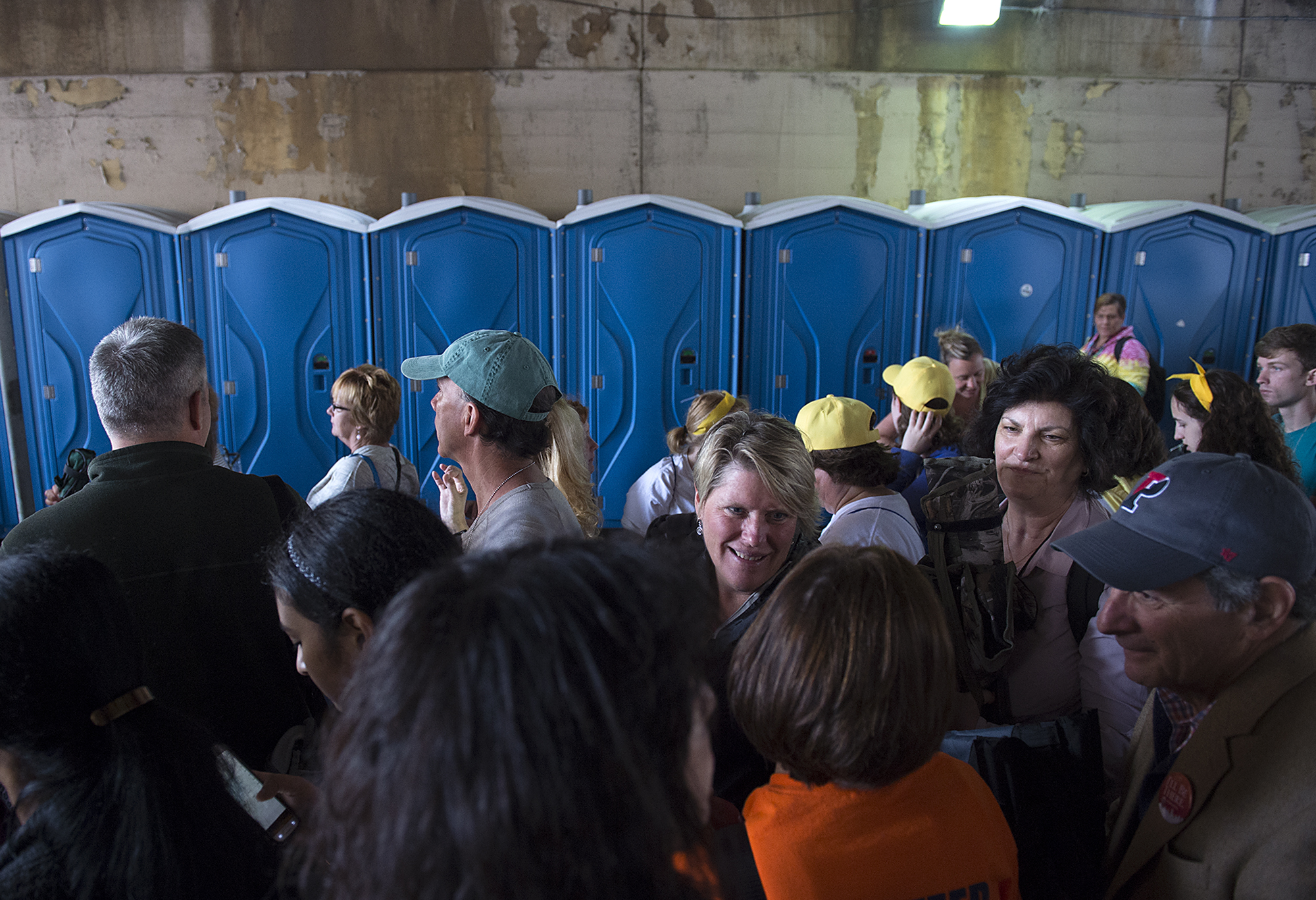  Porta Pottys line the sidewalk at the beginning of the route on 21st street as people wait to see Pope Francis' Mass on the Ben Franklin Parkway on September 27, 2015. Lines were multiple hours-long waits with no bathrooms or handicap entrances alon