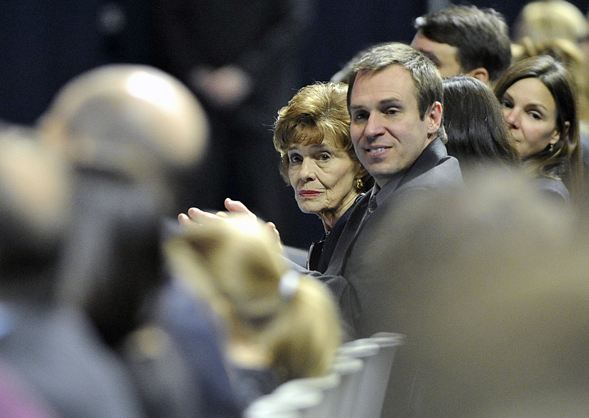  Joe Paterno's wife Sue Paterno and her son Dave sit front row at the Joe Paterno memorial on Thursday, Jan. 26, 2012 in the Bryce Jordan Center. 