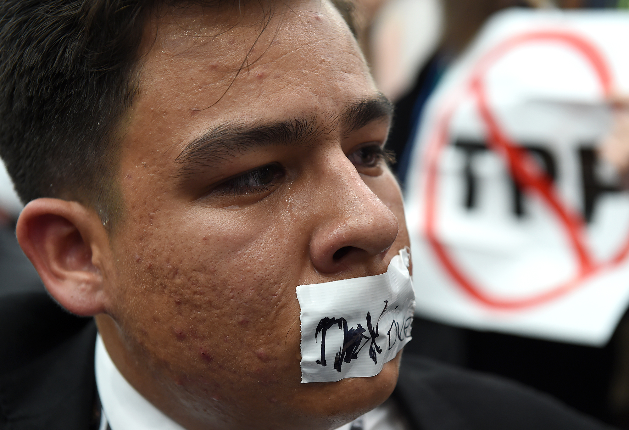  Ivan Enriquez, a Sacramento, California Bernie Sanders delegate for the 2016 Democratic National Convention, sheds tears during a sit-in at Tent 2 in the press village moments after Hillary Clinton secured enough votes to deem her the Democratic pre