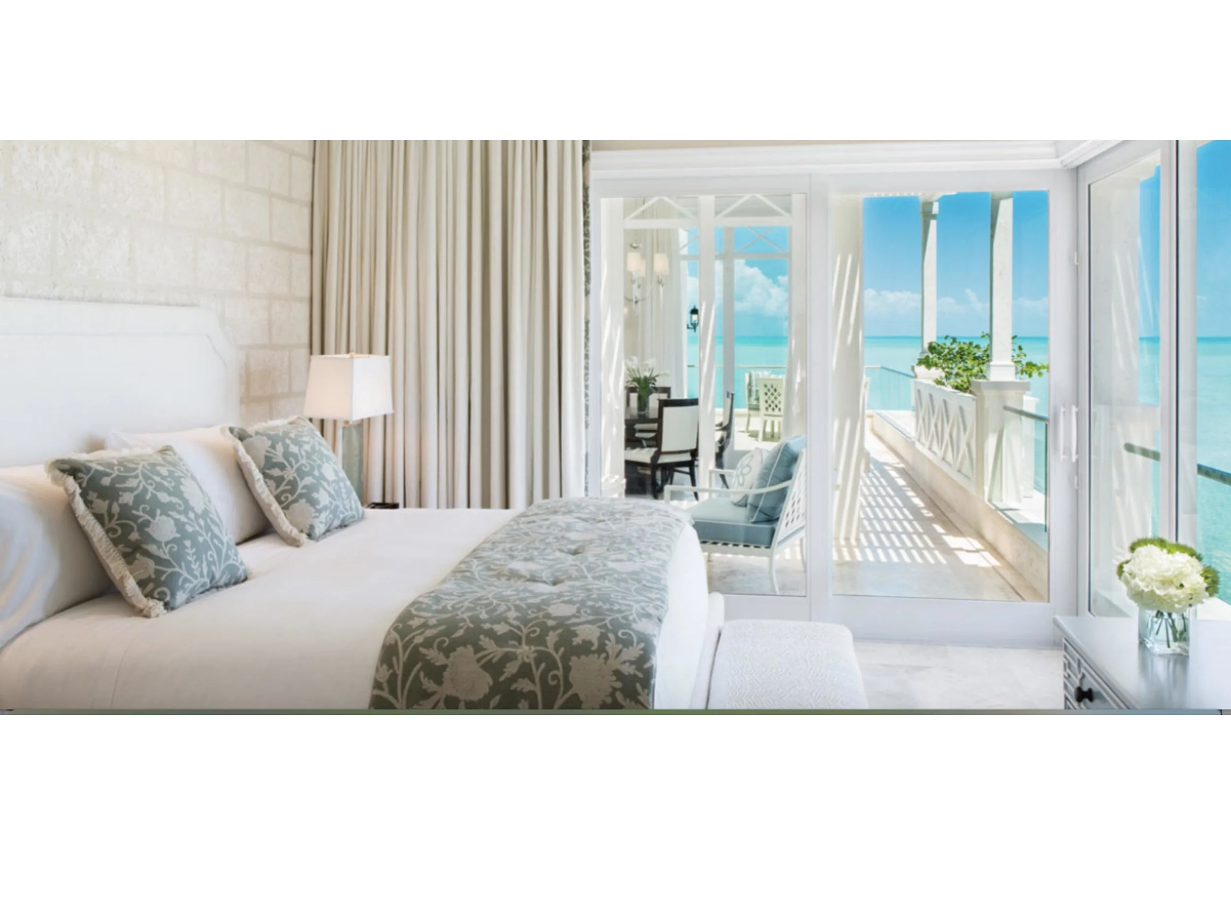 A beautiful, light, ocean-view bedroom is the perfect setting for Libby Langdon's Cooper bed.