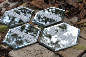 Custom table numbers on hexagon mirrors