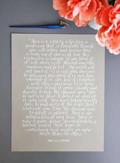 Custom 11 x 17 white ink on cashew paper | Blessed Unrest quote