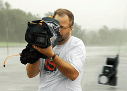 StormStock's Martin Lisius filming Hurricane Katrina