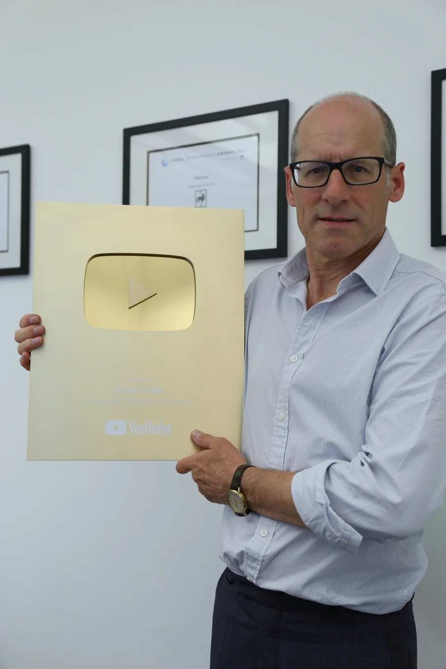 Alastair White, CEO of British Movietone, with YouTube Gold Creator Award
