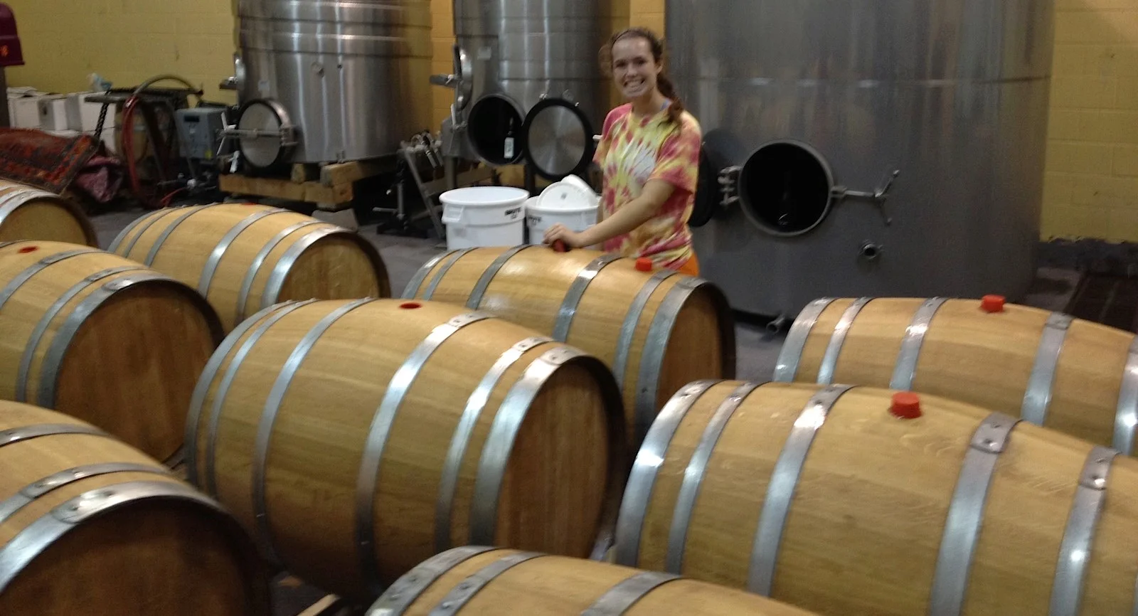 Kelly cleaning our French Oak Barrels