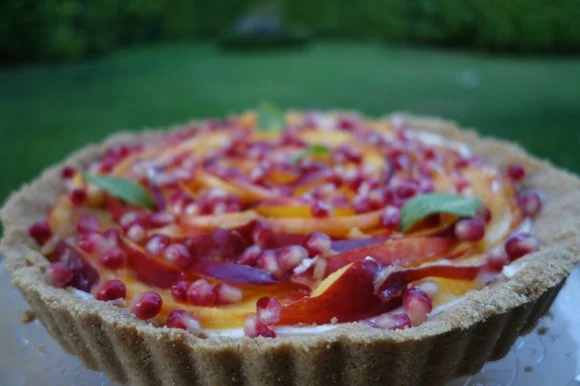 Peach and Pomegranate Cheesecake Tart