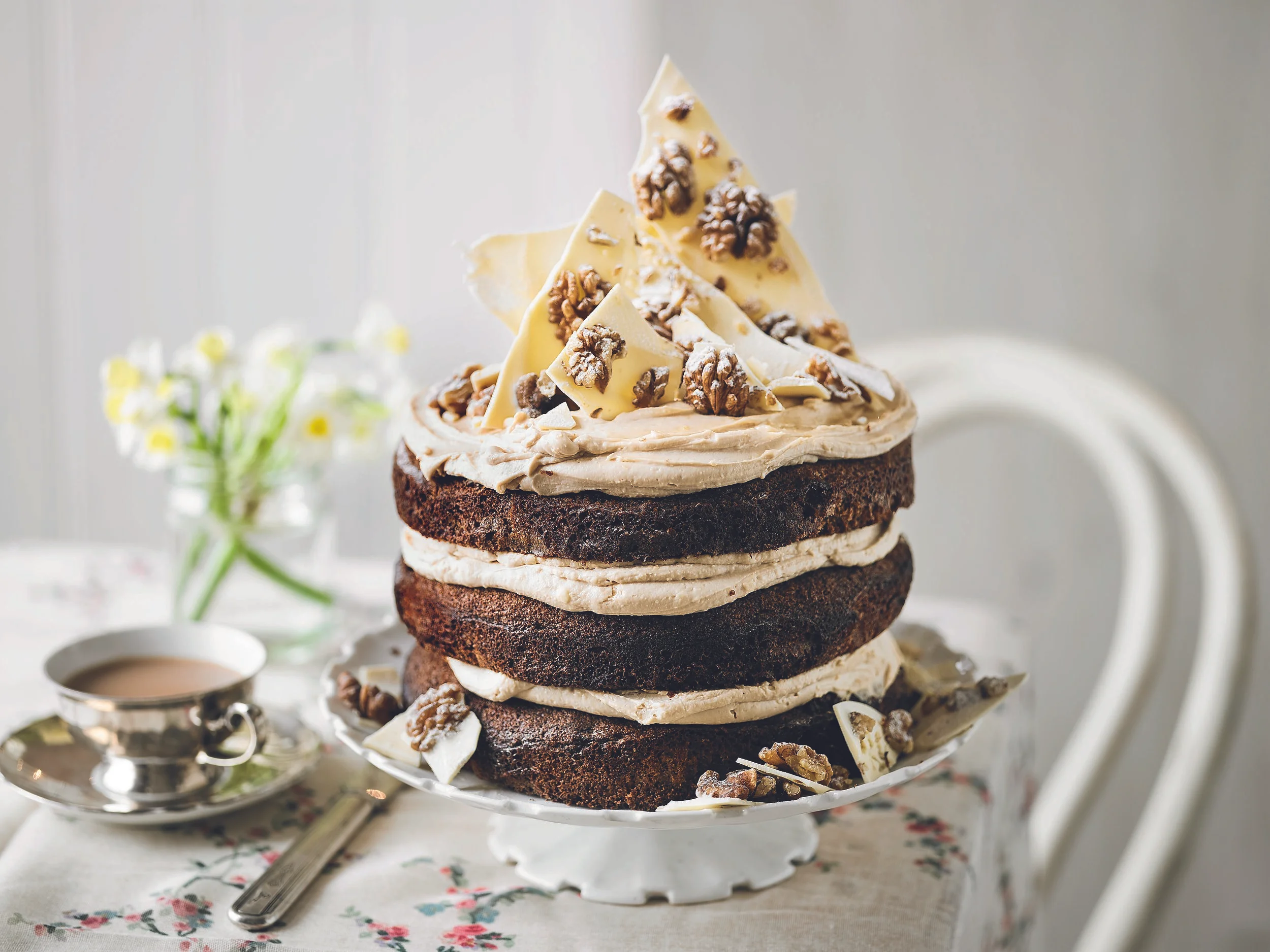 Coffee, Walnut and White Chocolate Cake