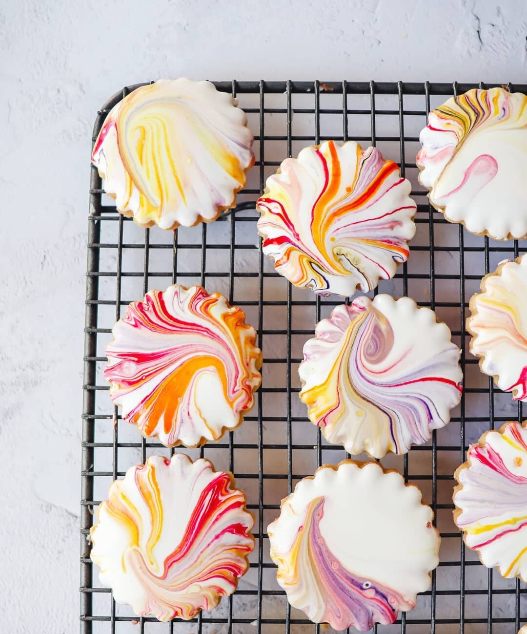 Marbled sugar cookies - mesmerising, colourful and SO FUN to make!⁠
⁠
Did anyone else do that marbled paper craft when they were kids? I used to love it, but these biscuits are even better because they are the edible version! Each one is uniquely dif