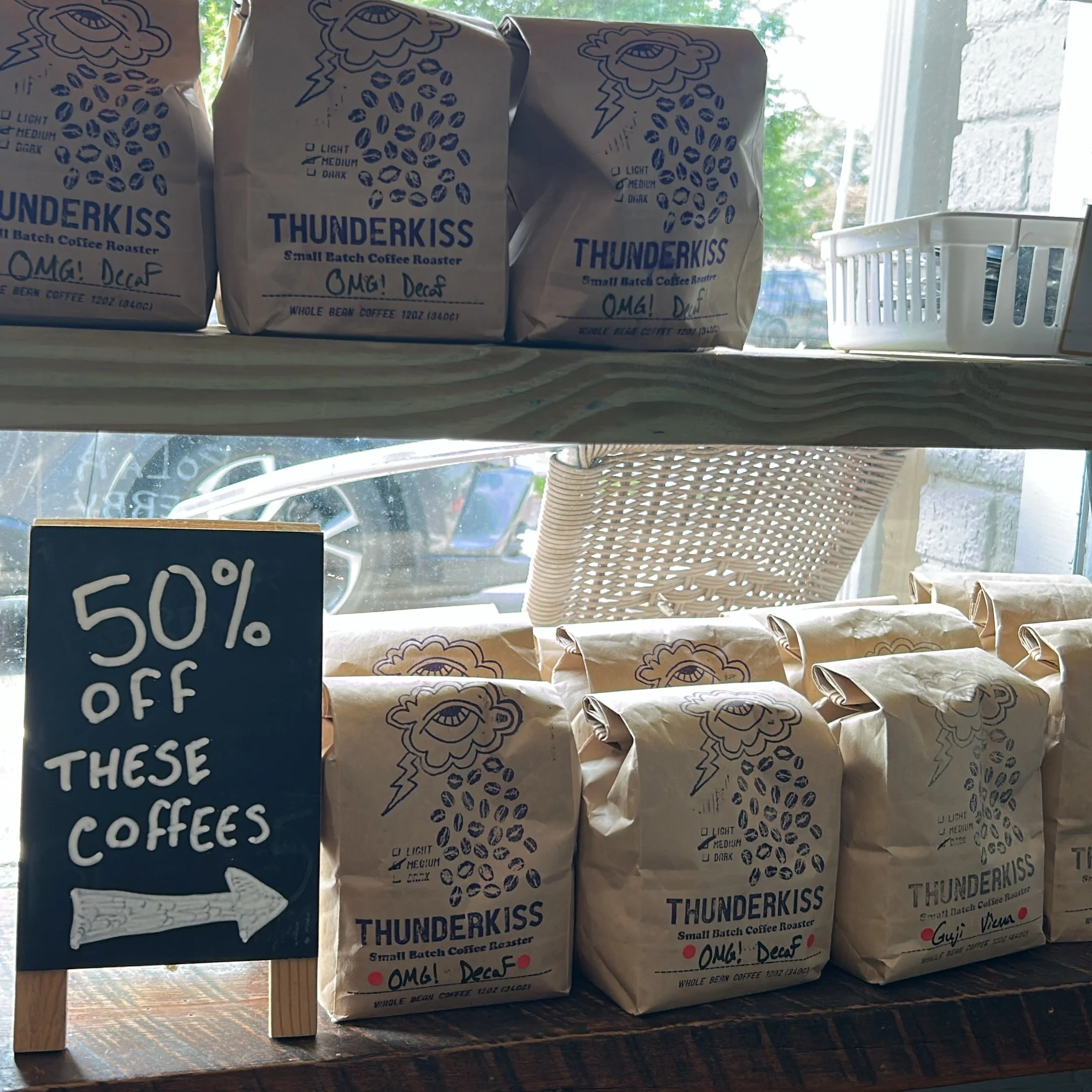 we got some 50% thunderkiss bags!! super good deal. $8.50 a bag&hellip; come snag some coffee and stock up!!!