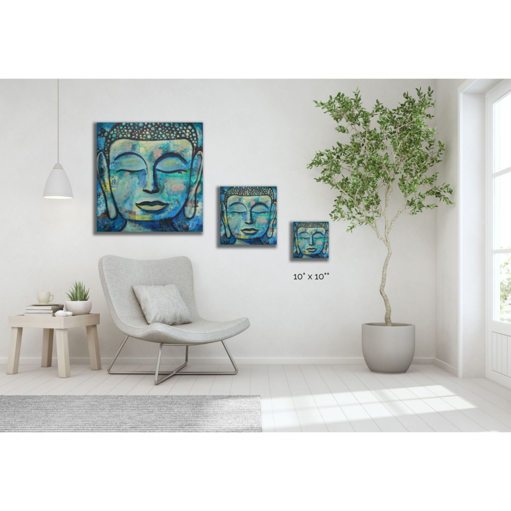Blue Zen Buddha Stretched + Mounted Belgian Linen Canvas Print — Desiree  East Studios
