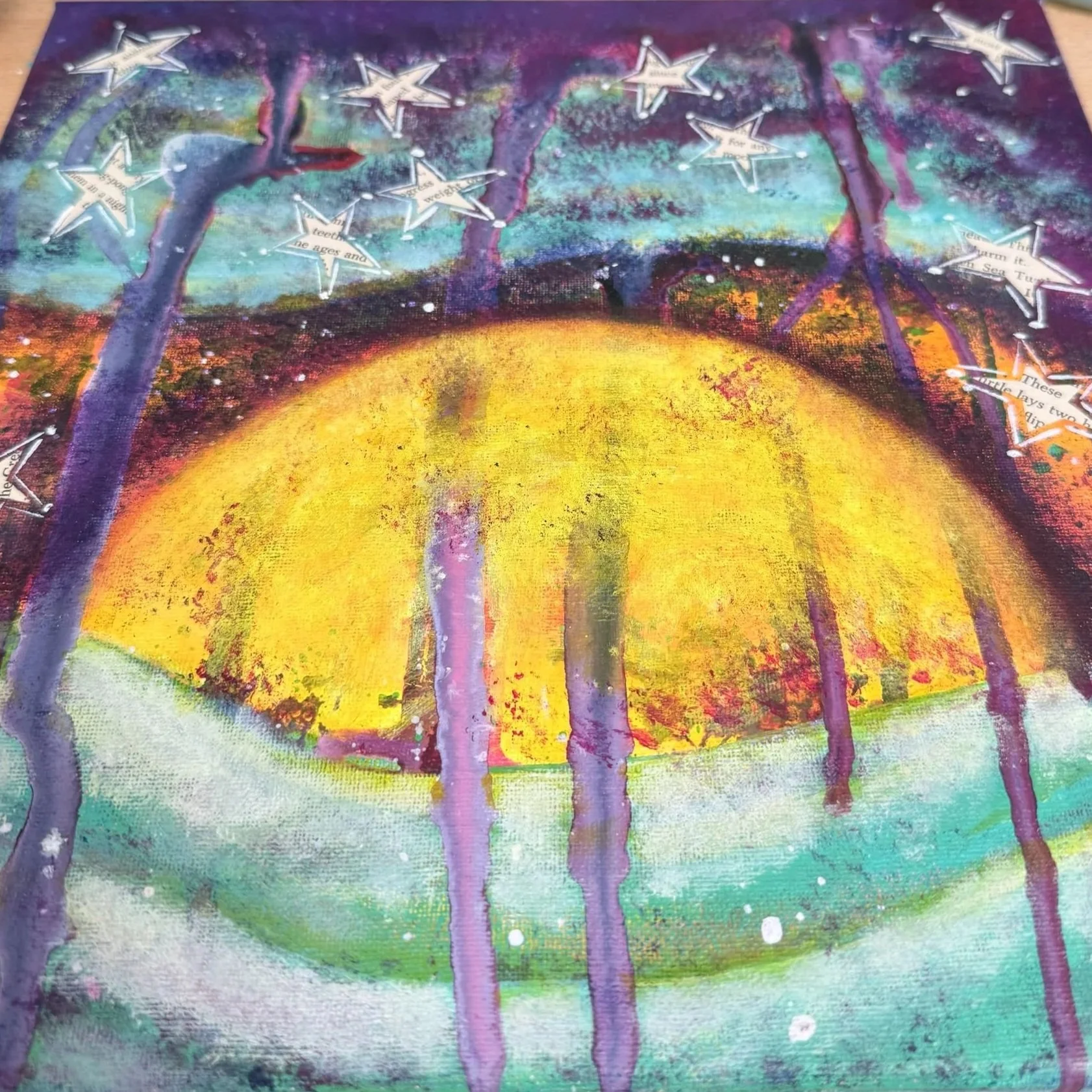intuitive painting, vintage book collage + the art of letting go