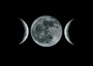 The symbol of the Triple Goddess, depicted in the image above as the waxing crescent, full, and waning crescent moons, represents the three major phases of life for a woman: maiden, mother and crone.