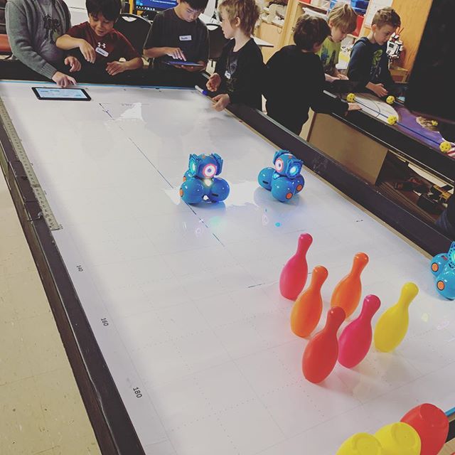 in our Junior Robotics class students are learning and bowling! #dash is 😎 cool!