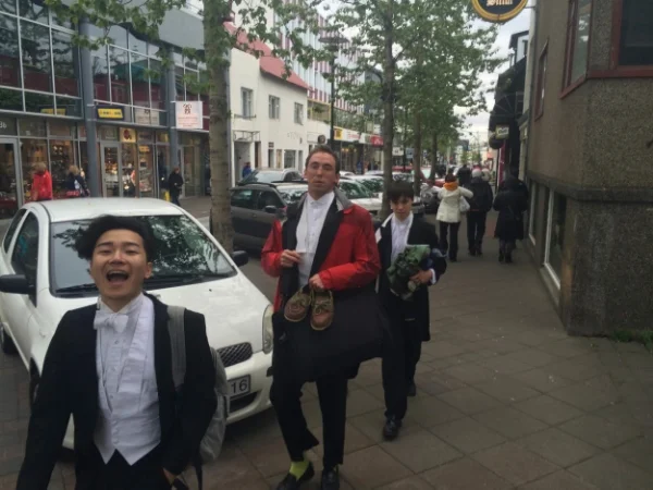 On our way to our first gig in the city