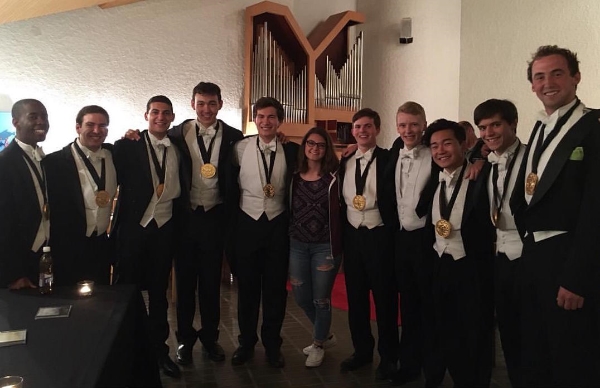 Dins posing with chocolate medals after our main gig in Widen