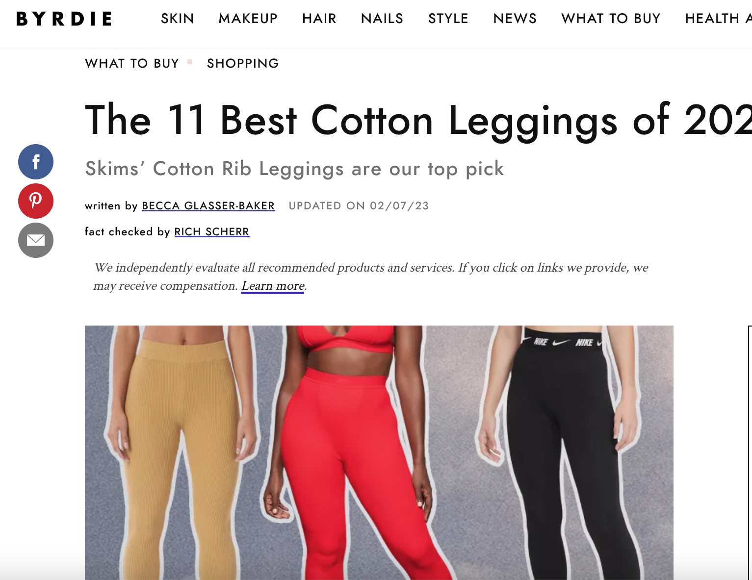BYRDIE: The 11 Best Cotton Leggings of 2023