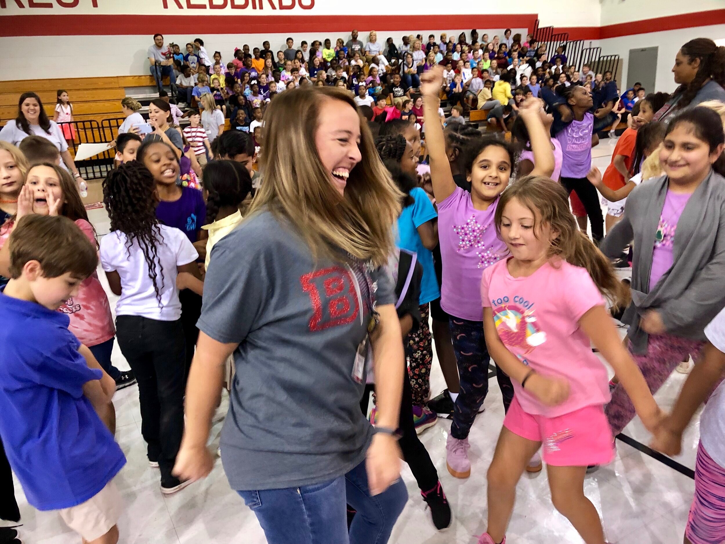 Teachers and students enjoy a dance party