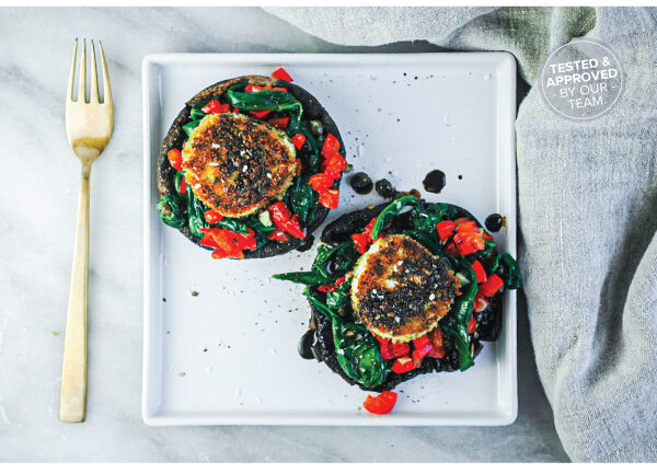 Grilled and Stuffed Portobello Mushrooms with Goat Cheese Medallions