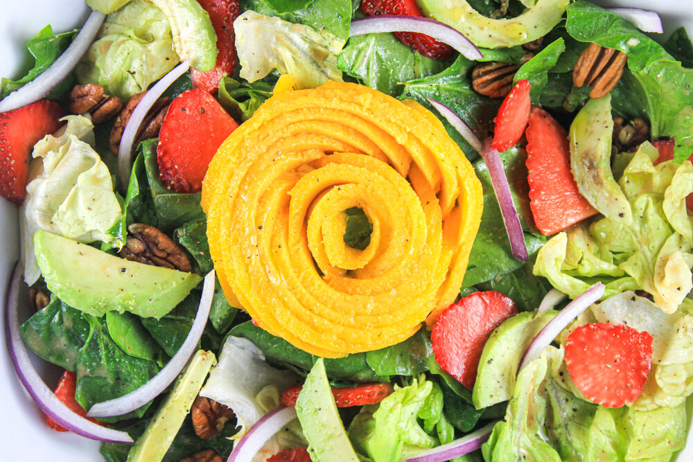 Fresh Strawberry and Mango Salad and Creamy Balsamic Dressing