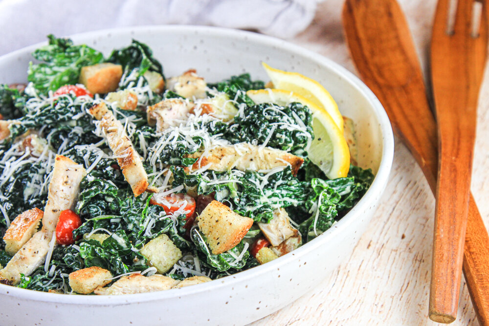 Spicy Kale &amp; Grilled Chicken Caesar Salad