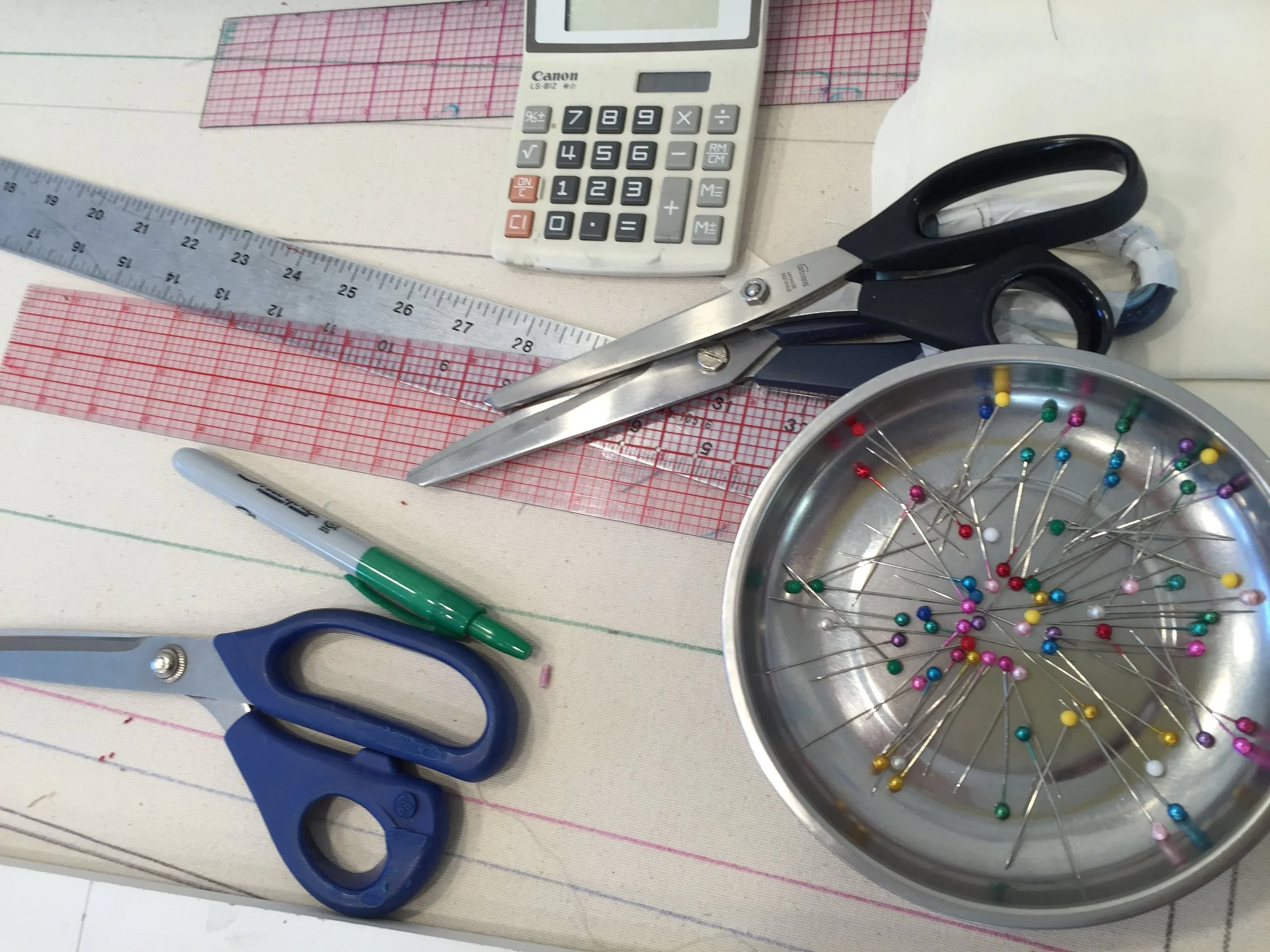 Sewing pins and scissors