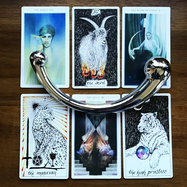 The Magician, The High Priestess and The Devil from The Fountain Tarot and The Wild Unknown (Plus, an njoy Pure Wand)