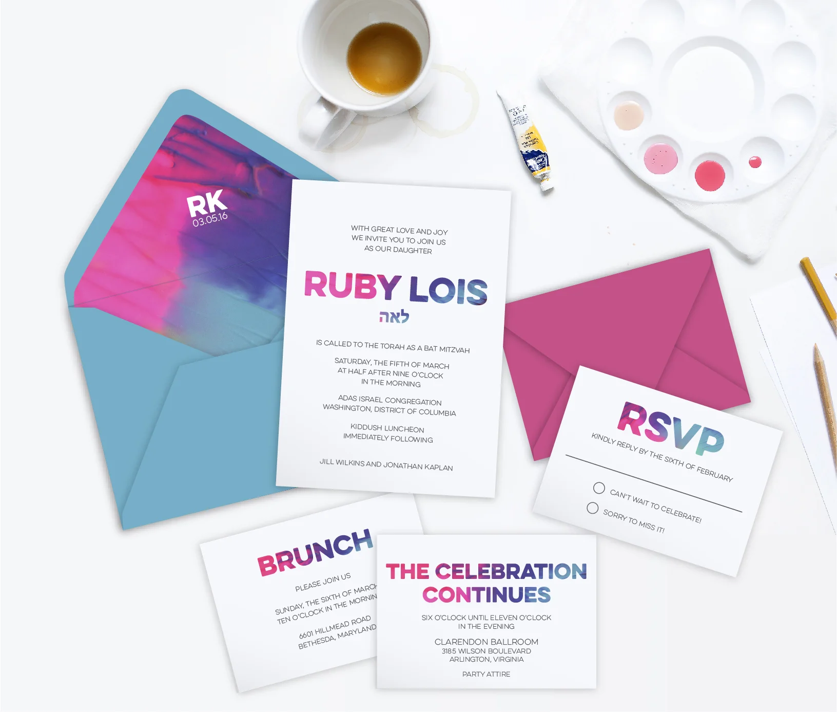 Abstract Art Bat Mitzvah Invitation