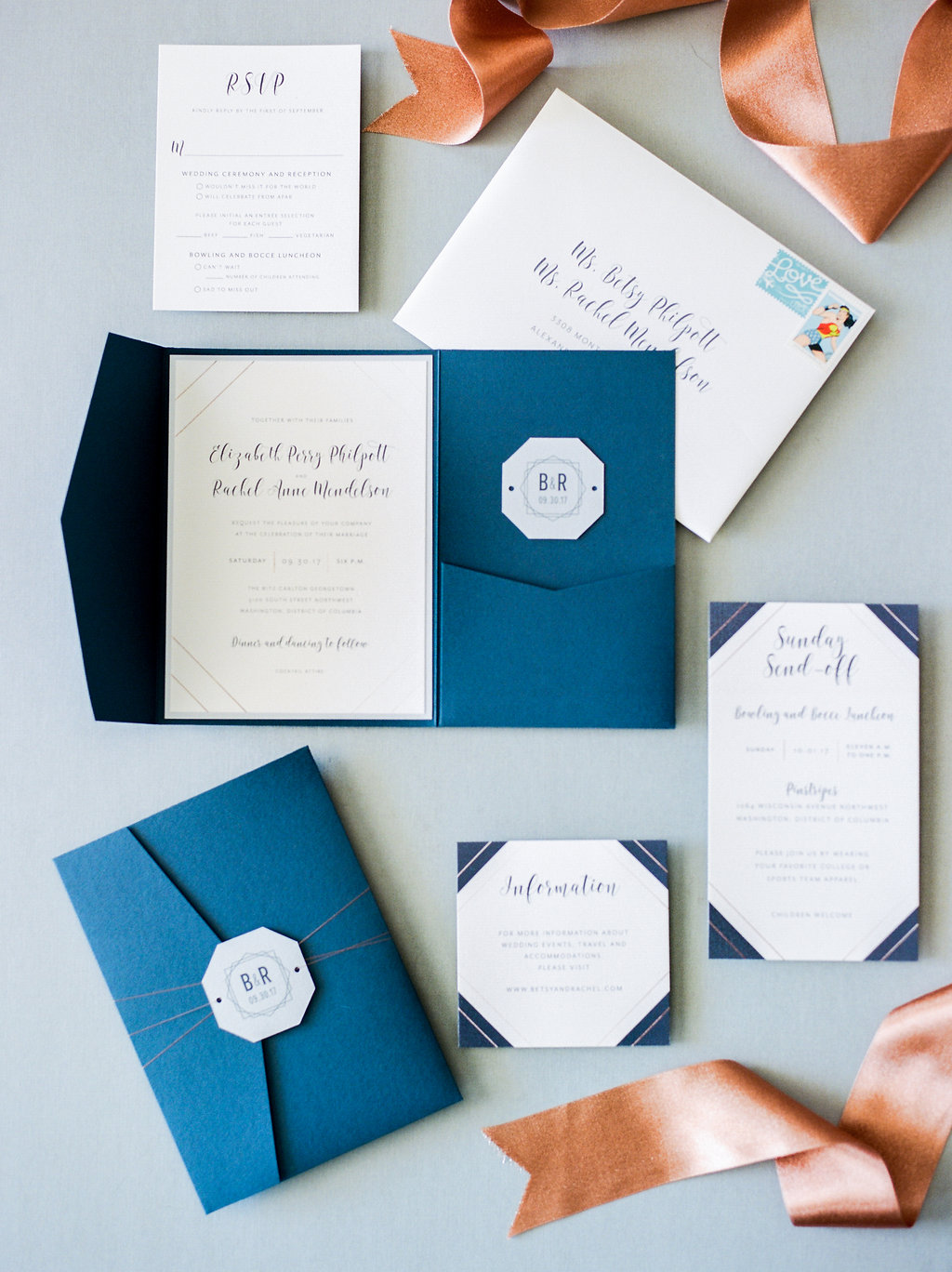 Geometric Navy Invitation Suite