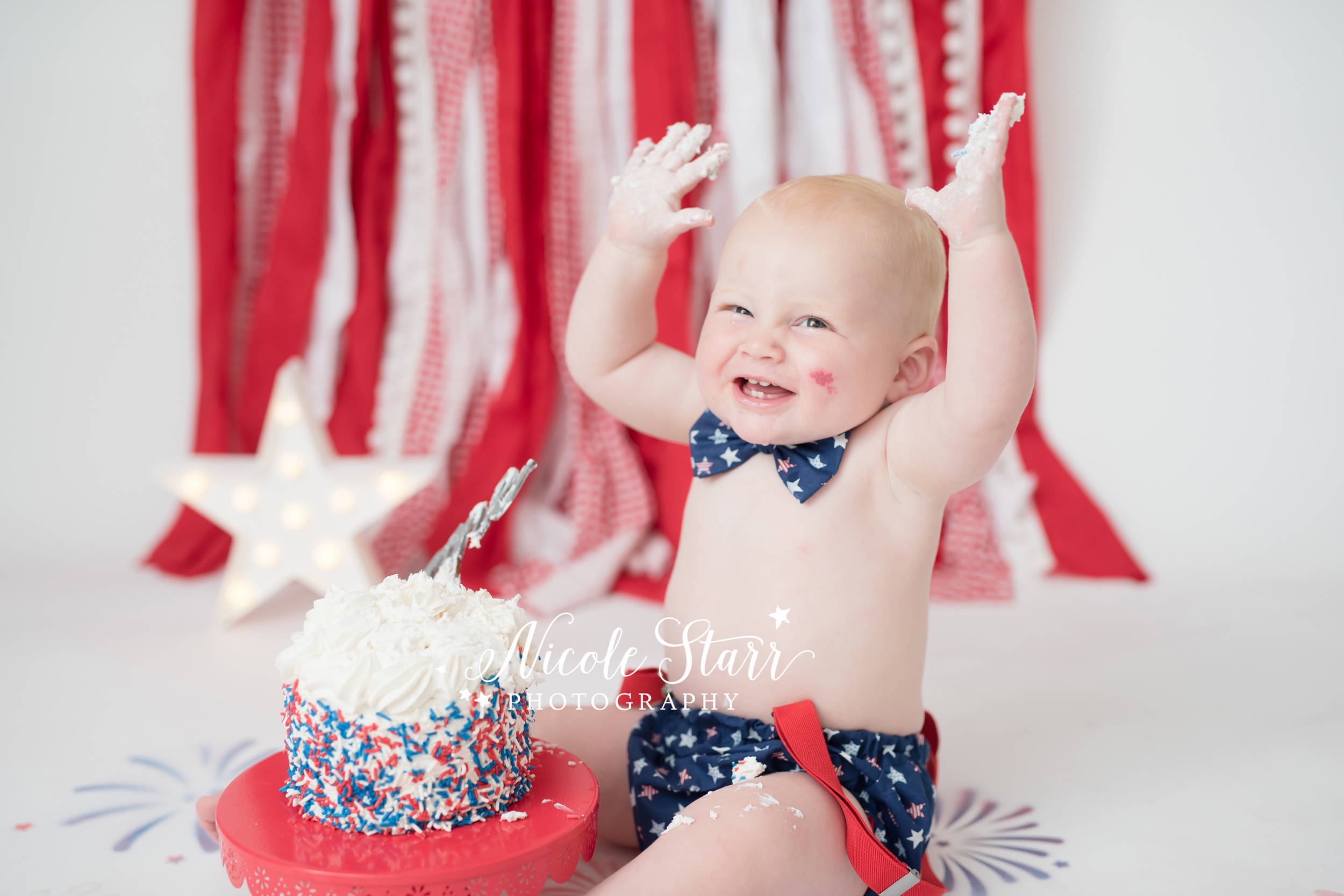 Fourth 4th of July Independence Day Red and Blue Baby First 1st Birthday Glitter Crown Hat for Cake Smash Photo Prop Pictures with Number 1