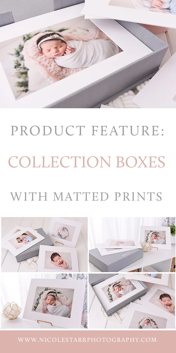 Nicole Starr Photography introduces new collection box with matted portraits, RedTree collection boxes, collection boxes, fine art prints, print your portraits, newborn portraits in collection box, heirloom albums, heirloom products