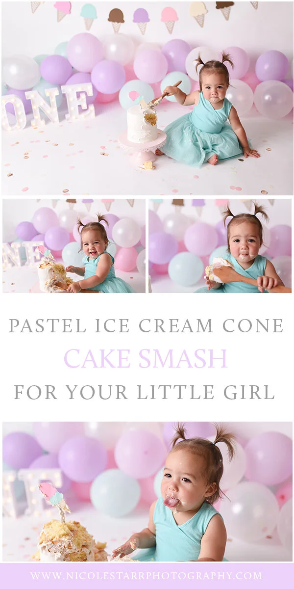 Ice cream cake smash photographed by Nicole Starr Photography