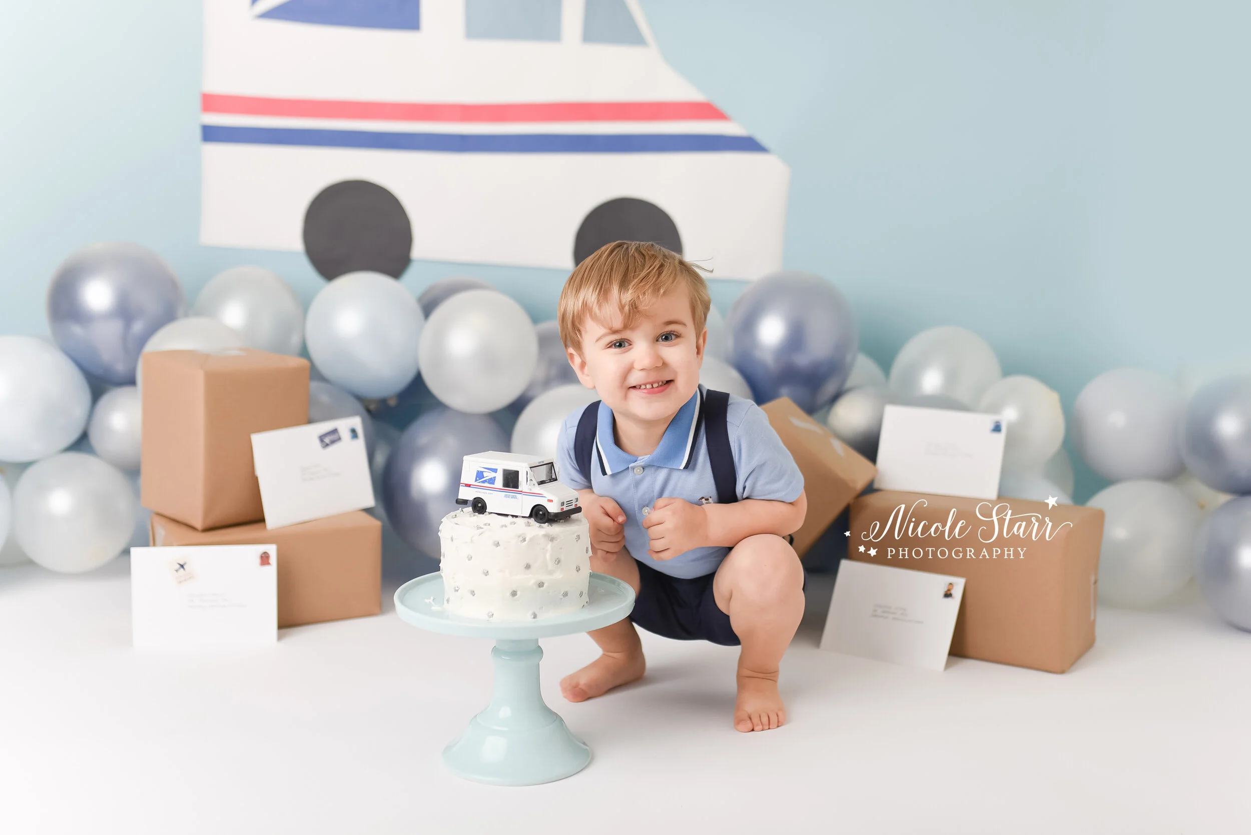 Saratoga Springs child and family photographer  |  Nicole Starr Photography  |  A mail truck cake smash to celebrate a third birthday.