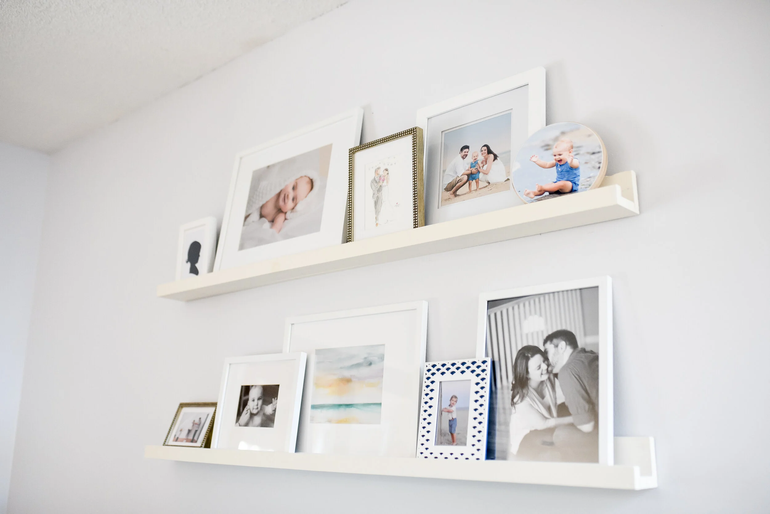 Nicole Starr Photography  |  tips for creating gallery walls in your home  |  photo ledge gallery wall with portraits