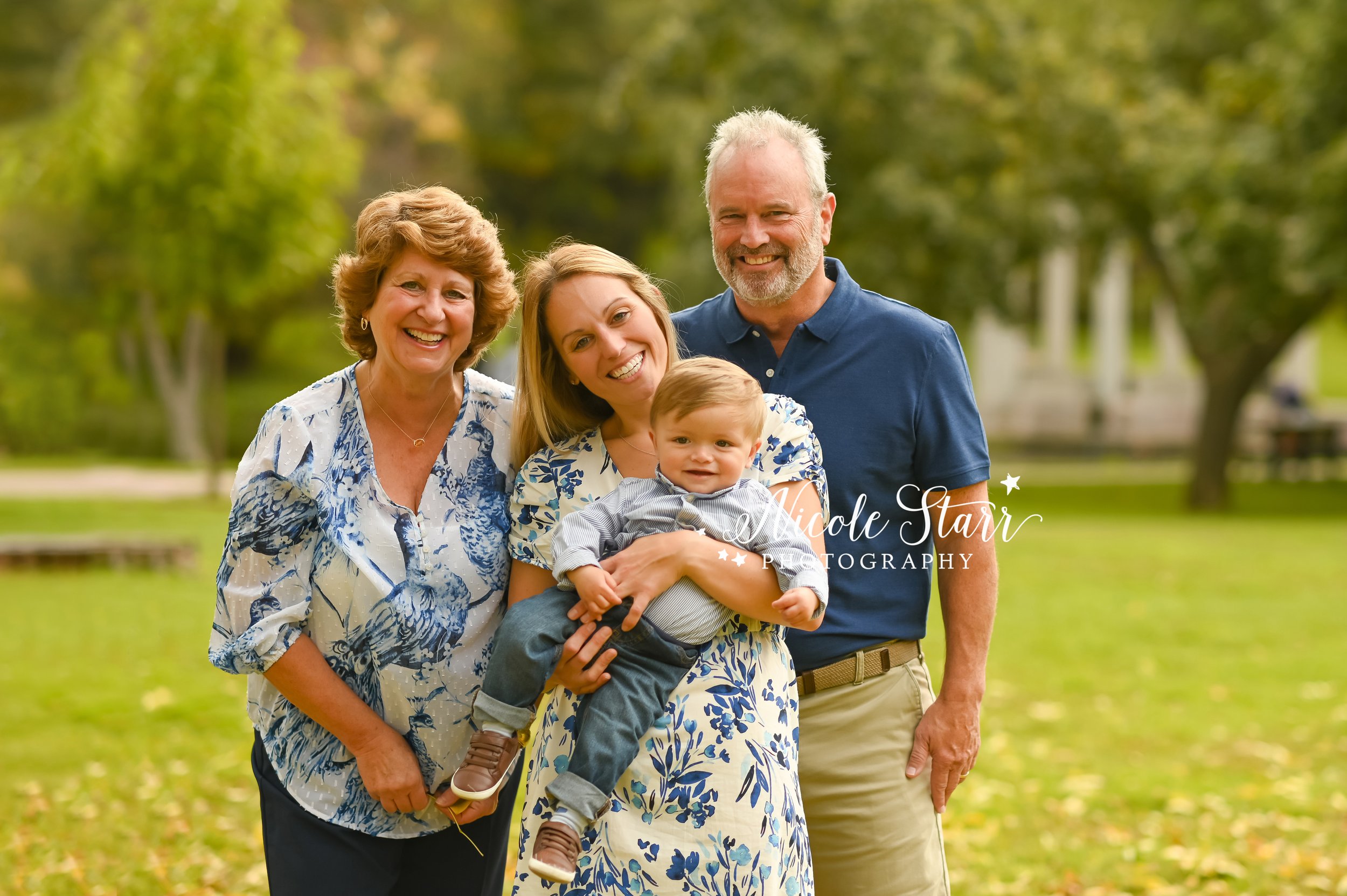 grandparents pose with daughter and grandson during family portraits with Saratoga Springs family photographer Nicole Starr Photography