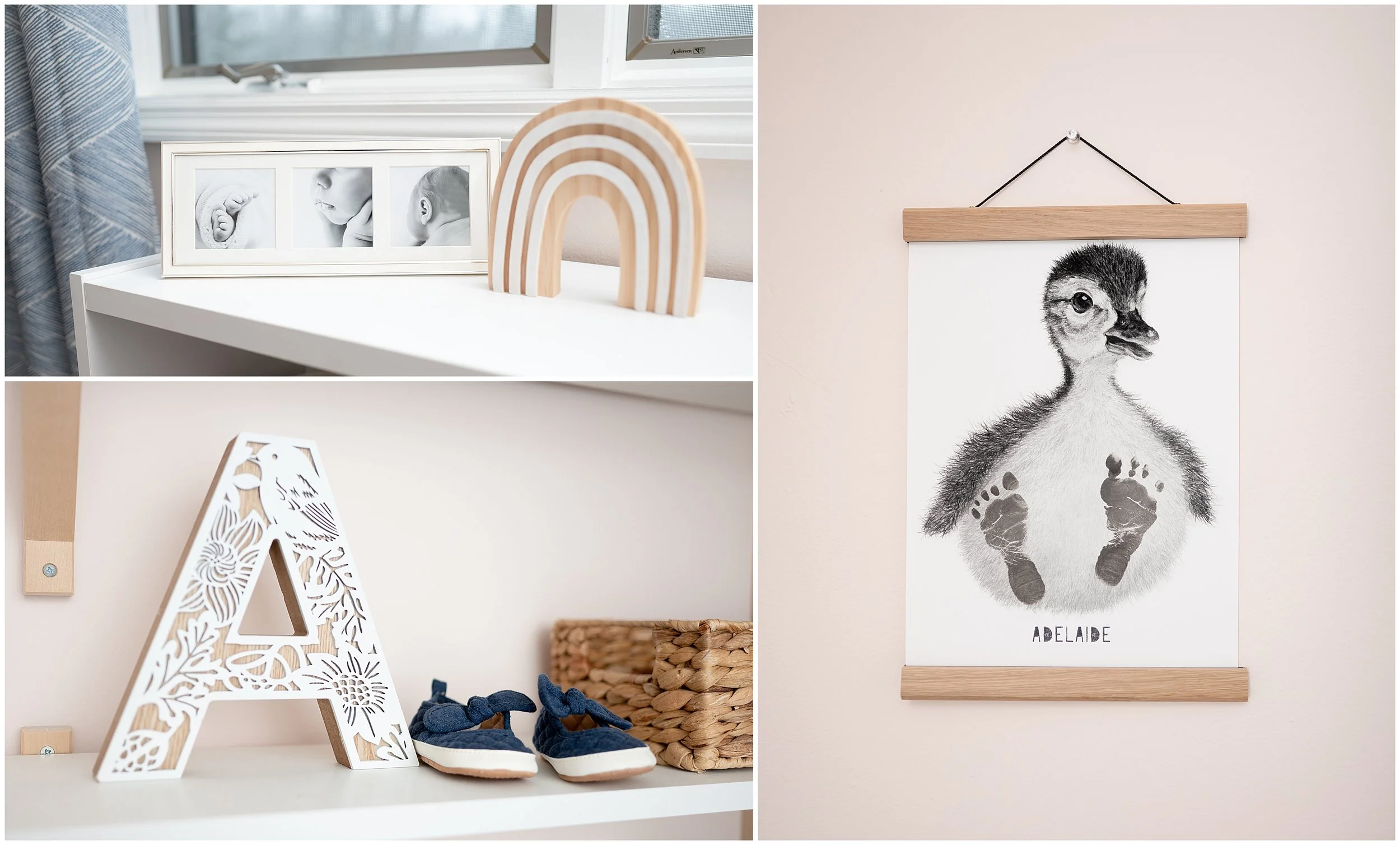 Baby girl nursery with Sherwin Williams Intimate White | blush and blue nursery | Saratoga Springs newborn photographer Nicole Starr Photography