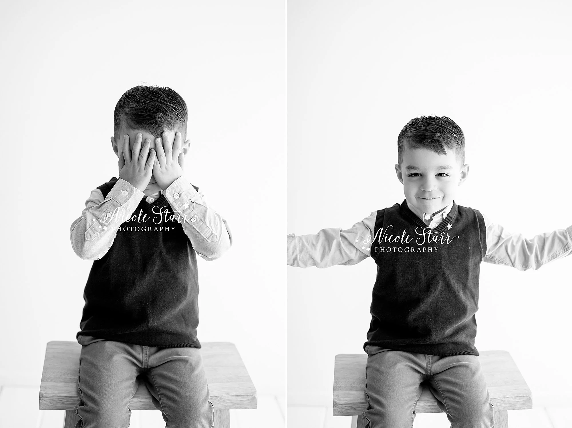 Black & white personality portraits for adorable siblings — Saratoga