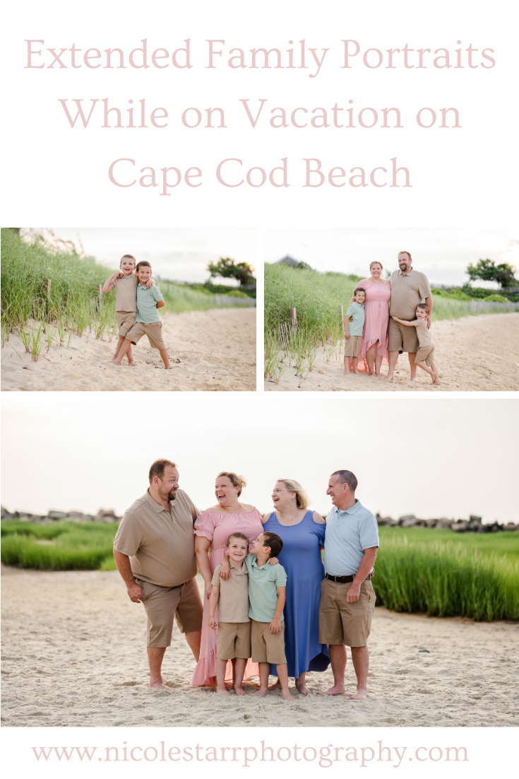 Extended family photo session while on vacation on Cape Cod photographed by MA beach family photographer Nicole Starr Photography