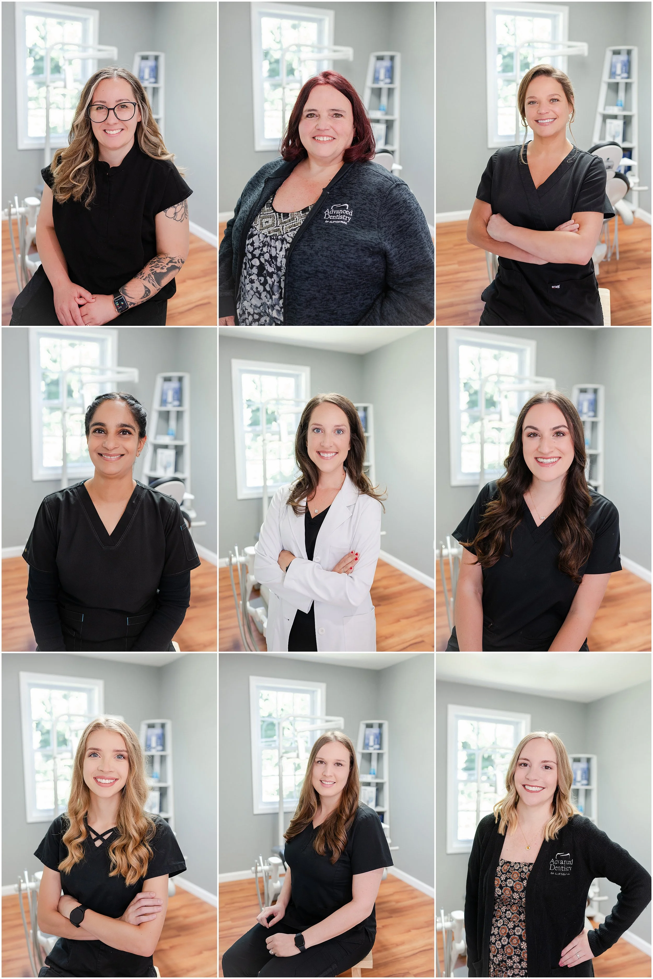headshots for all-female team for Advanced Dentistry in Clifton Park with Dr. Katie Tonkin, DDS dental office photographed by Clifton Park branding photographer Nicole Starr Photography