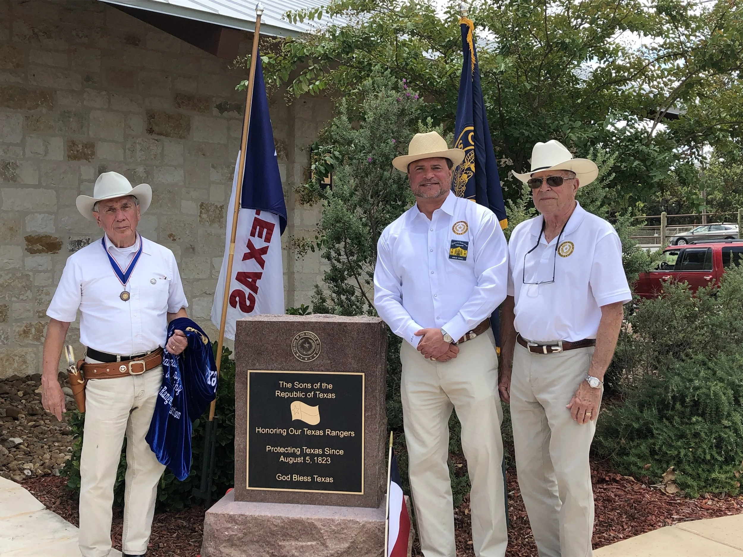 President General Ed Heath , Alamo Chapter President Jason Chall & Treasurer George Chall were on hand for the unveiling of the The Sons of The Republic of Texas: Texas Ranger Plaque, honoring the brave lawmen who volunteered their lives protecting families along the frontier.