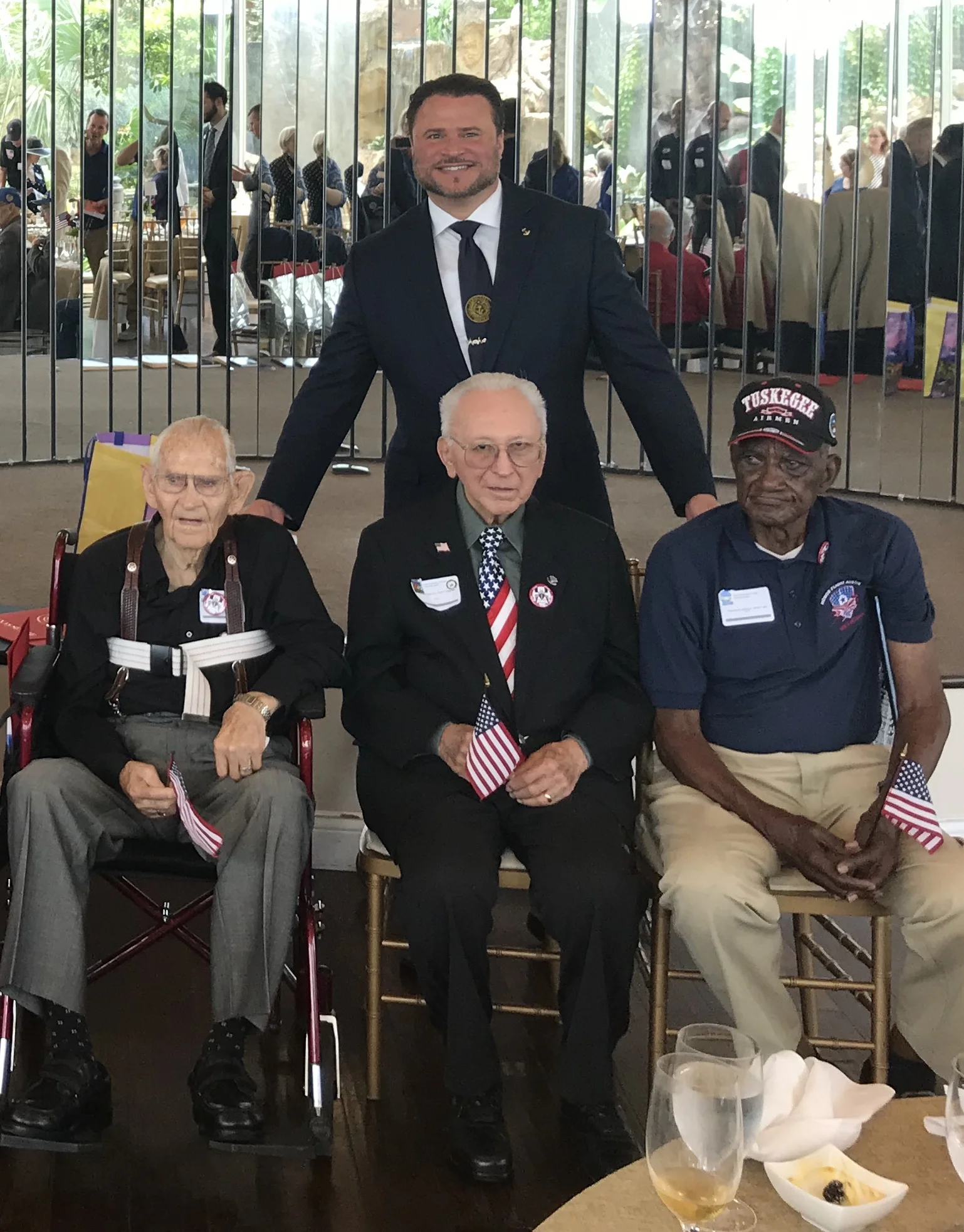 SRT Alamo Chapter Past President Jason Chall along with Heart of Texas District Representative Dick Weitzel ( not pictured ) attend the Samuel May William Squadron of The Texas Navy’s 75th Anniversary Commemoration of D-Day honoring World War II veterans at the San Francisco Steak House.