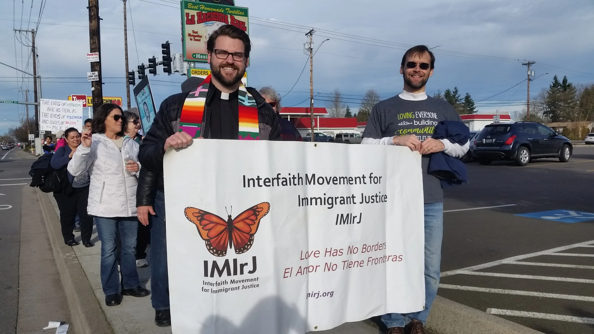 Rev. Ron Werner Jr. and friends marching in Salem...