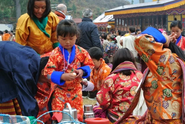 Paro festival:  the locals dressed in traditional outfits