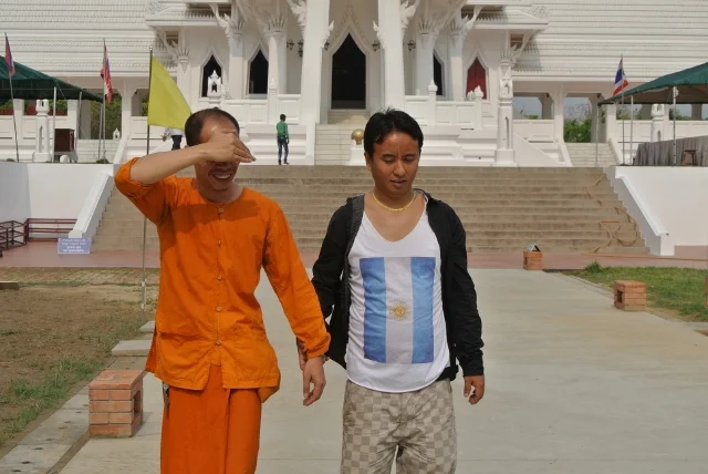 My friend Krishna (on the right) showed me around Lumbini. Krishna and the resident monk at the Thai Monastery are having a deep spiritual conversation.
