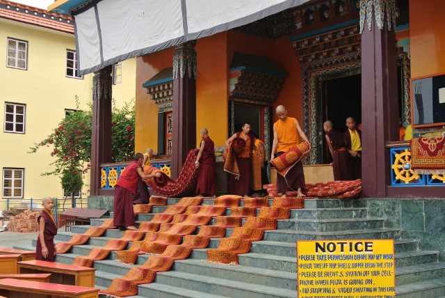 Monks cleaning up the temple