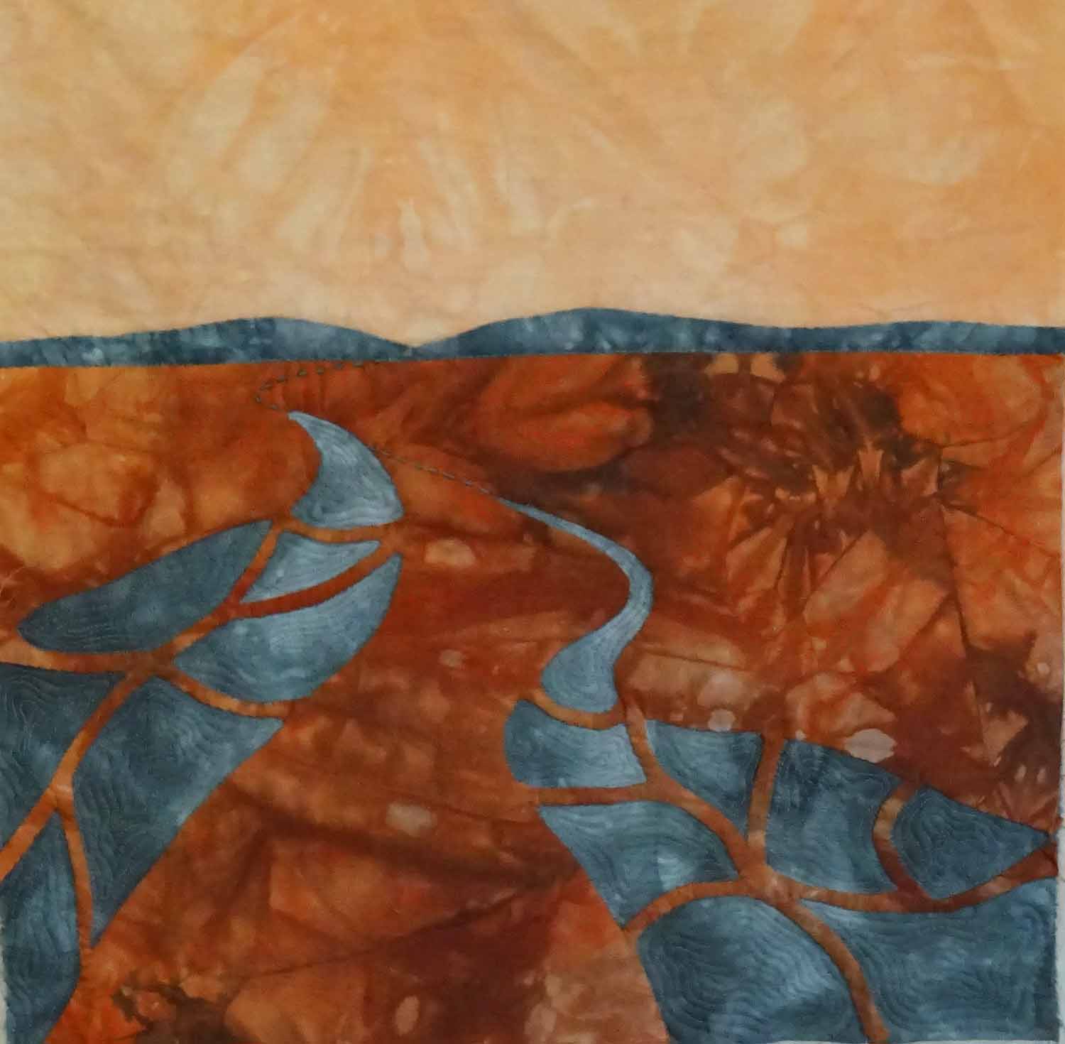  © Carolyn Collins 2016 " River or Road?" Hand dyed fabric 12" x 12"