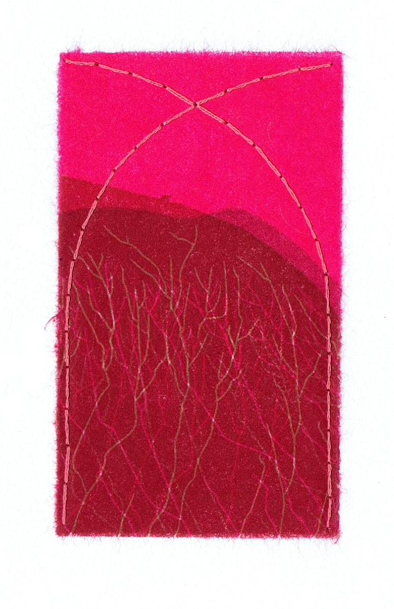  ' Lament' by Elizabeth Banfield Linocut on two layers of tissue paper with hand stitching