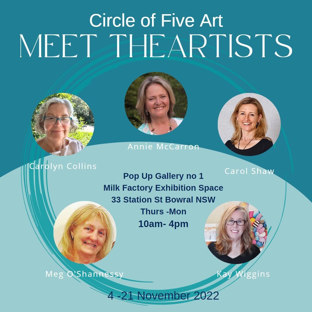 Introducing the Circle of Five Artists ... you've seen some of their work over the last week and you will be able to meet us at the Exhibition ... one of us will be in the Gallery each weekend!⁣
⁣
#artexhibition #artgallery #australianartist #contemp