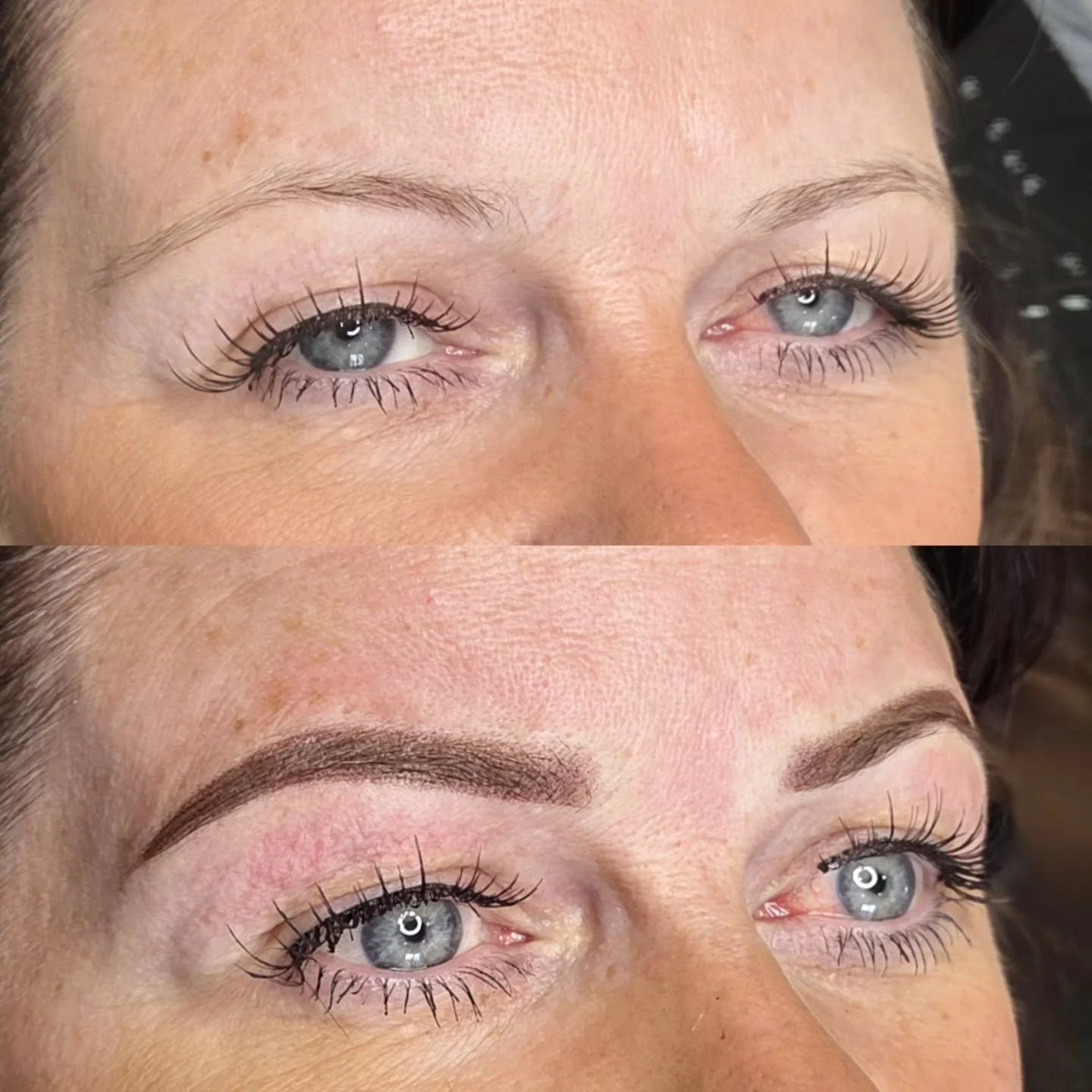 This client requested fuller, darker brows to save time filling them in each morning.

She initially asked for combination brows with a few strokes at the front, but this doesn't always heal as you'd like, and the strokes won't stay put for very long