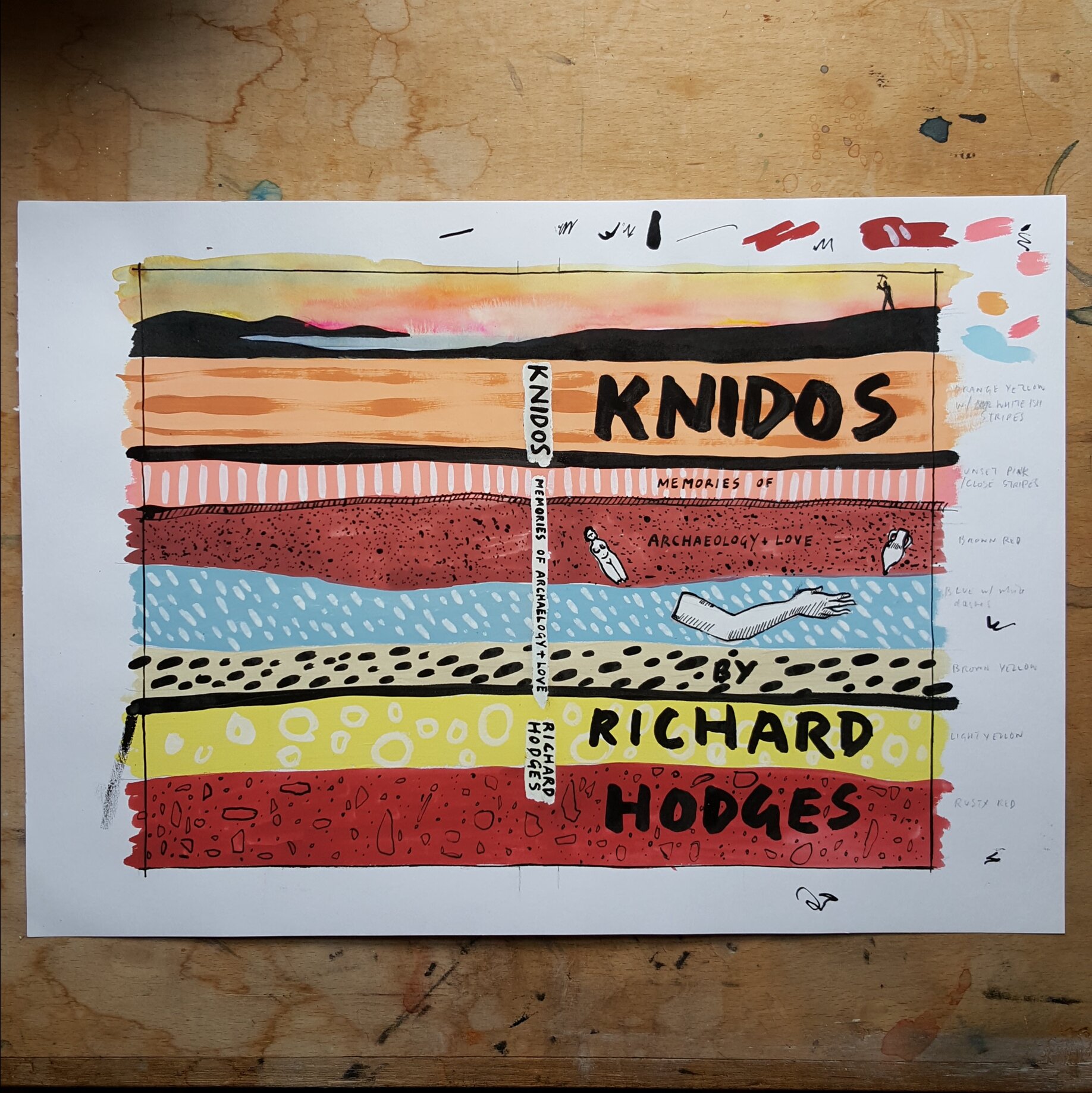 Book cover design for "Knidos" by Richard Hodges (drawing)